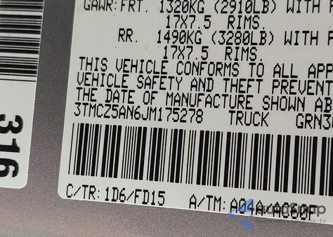 2018 Toyota Tacoma Trd Sport из США, поврежденный, VIN 3TMCZ5AN6JM175278